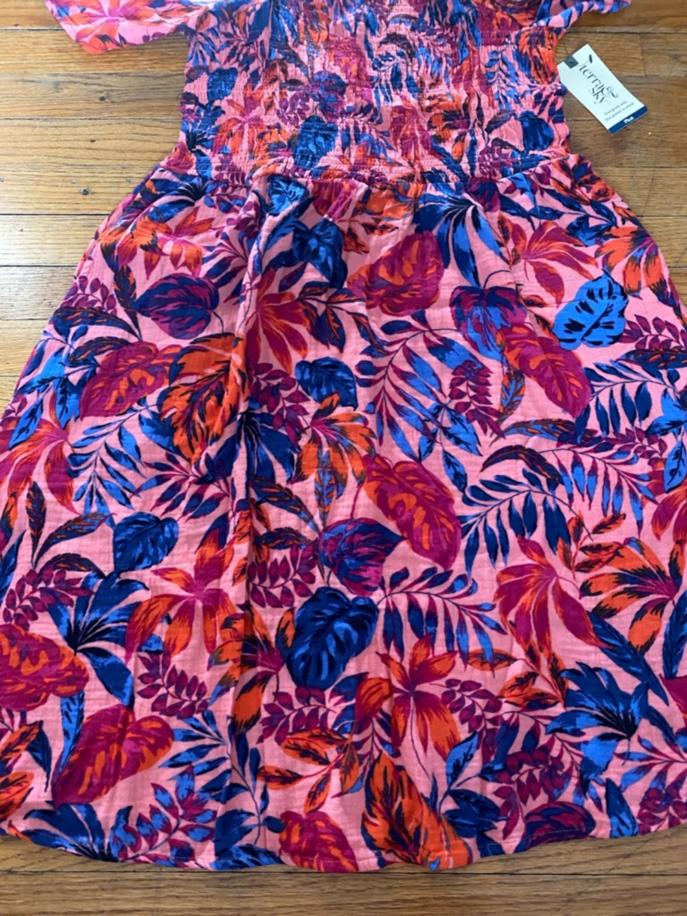 Terra & Sky Pink Floral Dress with Blue and Purple Leaves and pockets! - Picture 5 of 7